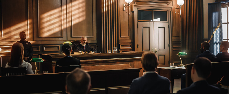 image of a litigation trial inside the court